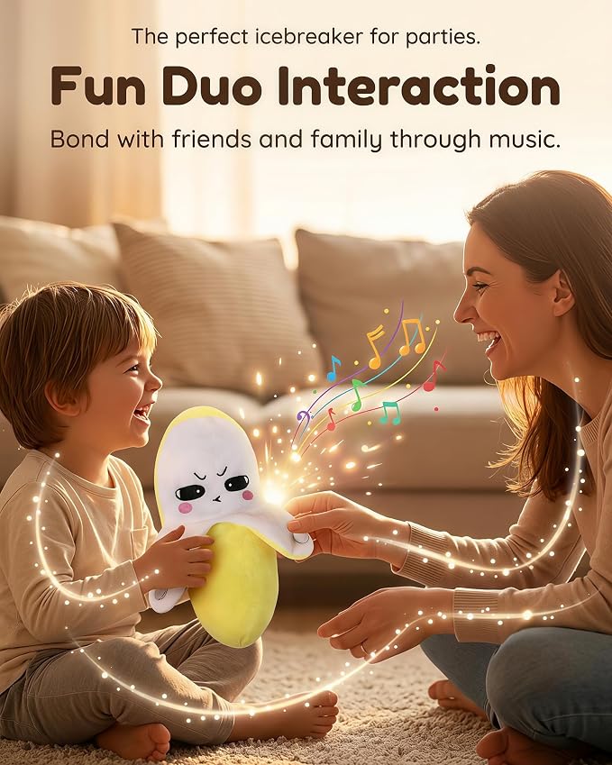 Soft Plush Musical Sensory Toy, Interactive Plush Toy with Sounds, Skin Touch Activated Sound Doll, Dual Mode Educational Toy, Fruit Style Gift for Baby Kids Boys Girls All Ages(Yellow Banana)