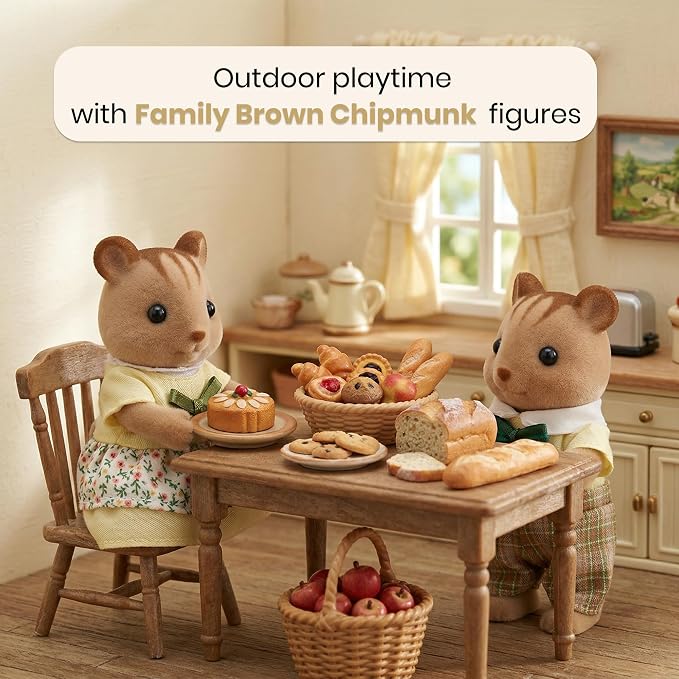 Family Brown Chipmunk Figures — Set of 2 Collectible Flocked Mini Dolls with Removable Clothes, Dollhouse Pretend Play Set for Kids Ages 3+