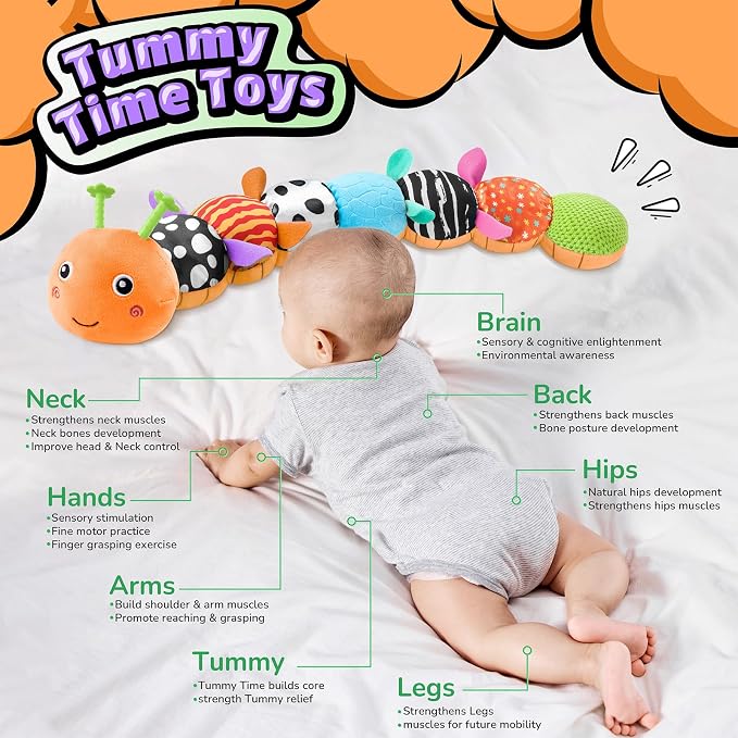 LIGHTDESIRE Baby Toys Sensory Musical Caterpillar Infant Toys 3-6-12 Months | Stuffed Animals with Soft Plush Crinkle Rattle Baby Teething Toy Tummy Time for Newborn Boy Girl Birthday Shower Gifts