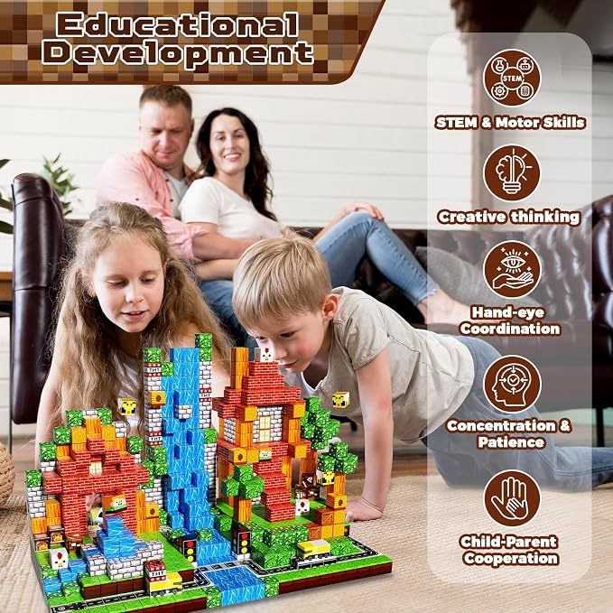 Magneverse 150 PCS Magnetic Blocks - Forest Village Building Block for Kids Ages 4-8, Magnetic Cubes for Boys Girls, STEM Educational Stacking Magnet Toy for 3 4 5 6 7 8 9 10 11 12 Birthday Gifts
