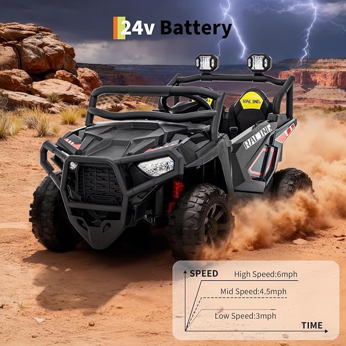 Garvee 24V Ride on Toys for Big Kids, 2 Seater Electric UTV Car with Remote Control, 4-Wheeler Suspension, Soft Start, 3 Speeds, Led Lights, Bluetooth, Ride on Truck Kids 2-8 Years