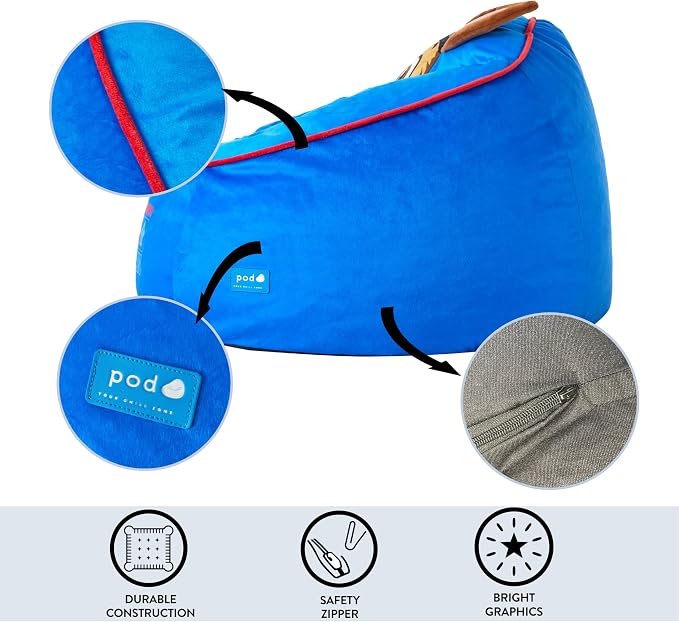 Idea Nuova Paw Patrol Chase Hillside by pod Plush Kids Bean Bag Chair, 24" Wx24 Dx17 H