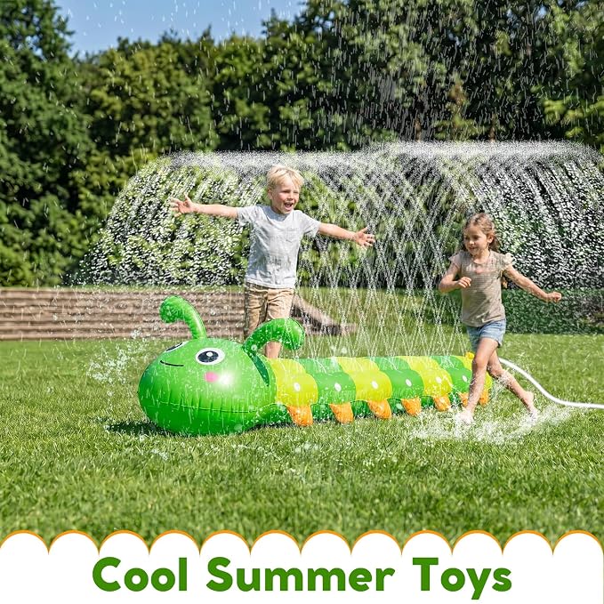 Water Sprinkler for Kids, Large Caterpillar Inflatable Sprinkler, Kids Sprinklers for Yard, Outdoor Water Toys Spray Summer Water Play for Boys Girls Dogs Backyard (Green)