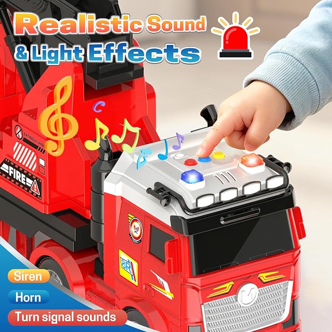 Extra Large Fire Truck Toys for Kids, 27'' Extendable Ladder 180° Rotating, Light & Sound Fire Trucks for Toddlers 3-5, Inertia Drive Firetruck Toys, Dual Water Spray Nozzles, for 3+ Boys