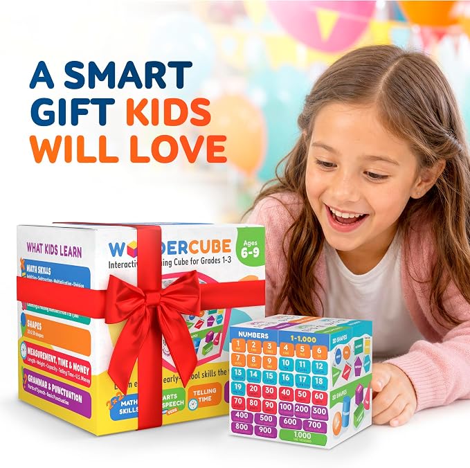 WonderCube – Smart Learning Cube for Grades 1–3, Math Games, Multiplication Chart, Telling Time, Homeschool Essentials Supplies, Classroom Must Haves, Gift for Boys & Girls Ages 6–9