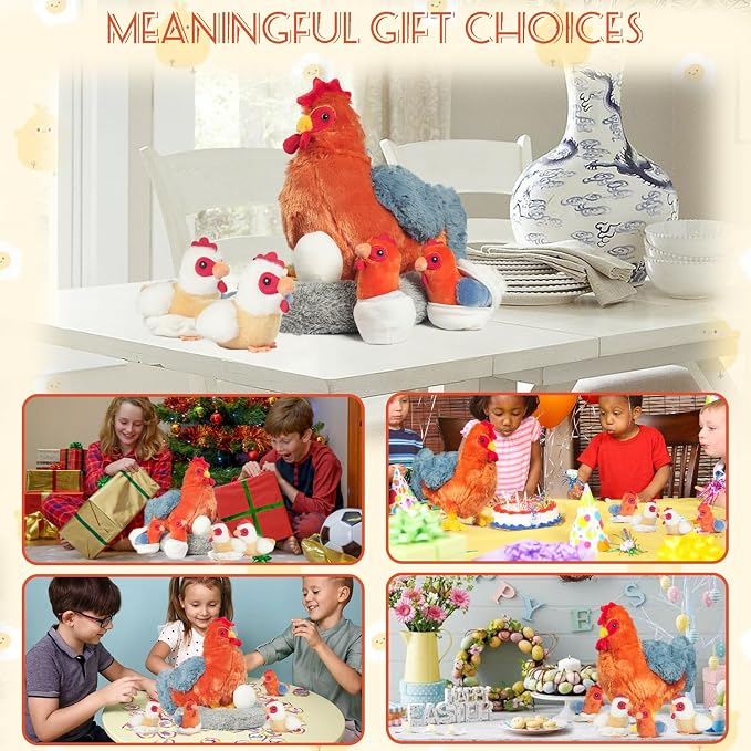 9 in 1 Chicken Stuffed Animal Set, Stuffed Chicken Plush Toy for Kids Zippered Egg Laying Hen with Coop Baby Chicks and Eggs, Chickens Toys for Kids Girls Boys Christmas Birthday Gift