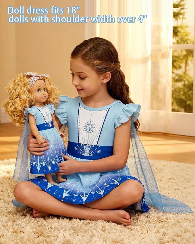 LQSZ Doll and Girl Matching Princess Dress Outfits for Girls and 18" Matching Doll and Girl Clothes