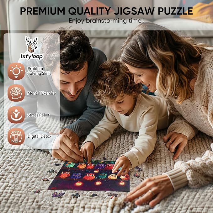 Ixfyloop Owl Puzzles Wooden Puzzles for Adults for Adults, Wood Puzzles Adult Wooden Jigsaw Puzzles for Adults, Irregular Unique Shaped, Wood Puzzles for Adults Wooden Gift 500PCS 14.2x18.8 inch