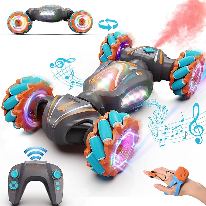 Nicella Remote Control Car, Pink RC Cars for Girls, Gesture Stunt with Light & Music, 4WD, 360° Rotating, 2.4Ghz Remote Control Car Toys, Birthday Gift for Kids Age 6+ (Grey) (Grey)