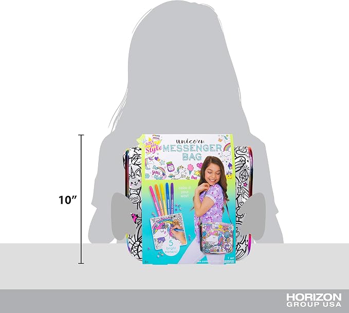 Just My Style Color Your Own Unicorn, Personalized Doodle Messenger Bag with Adjustable Strap, Great for School & Errands, Gift Ideas for Girls, Crafts Activity for Kids Ages 6, 7, 8, 9