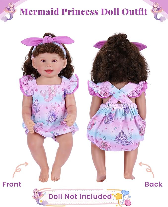 BABESIDE Reborn Baby Doll Clothes for 18-20 Inch Dolls,Mermaid Outfit Set, Cute Baby Doll Accessories for Reborn Girl Dolls