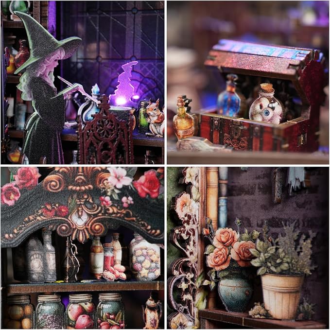 Book Nook Kit DIY Miniature House Dollhouse Judy's Magic World | 3D Wooden, Bookshelf Nook Story, Mini House Gifts, For Adults