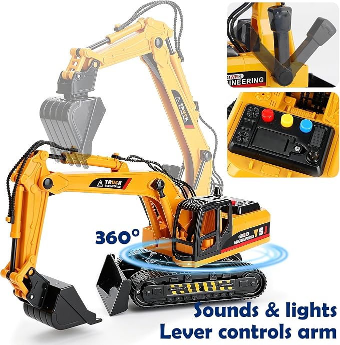 VGY 2 Pack Large Construction Engineering Truck Toys,Excavator Toys for Boys 3-5 Year Old with Moveable Claw,Trucks for Kids Ages 4-8 with Lifting Back Dump Truck,Christmas Birthday Gift for Toddlers