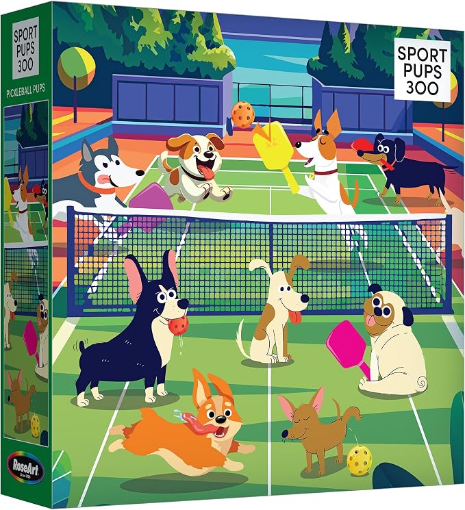 RoseArt Pickleball Pups 300 Piece Jigsaw Puzzle – Made in USA, 18" x 24" Fun Dog-Themed Puzzle for Kids & Adults