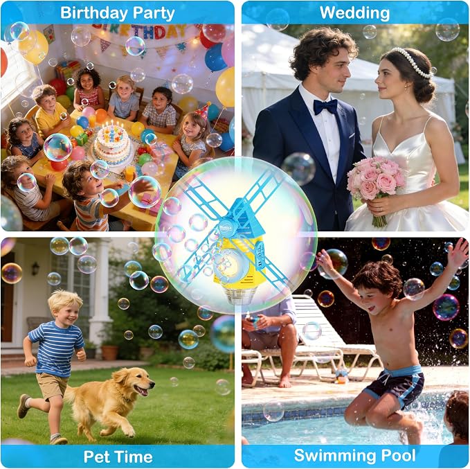 Belemar Windmill Bubble Machine Toys for Kids & Boys, Standing Bubble Blower with Lights & Music, 51" Adjustable Height, 130ml Tank, Bubble Solution Included, Outdoor Toy for Parties & Birthdays