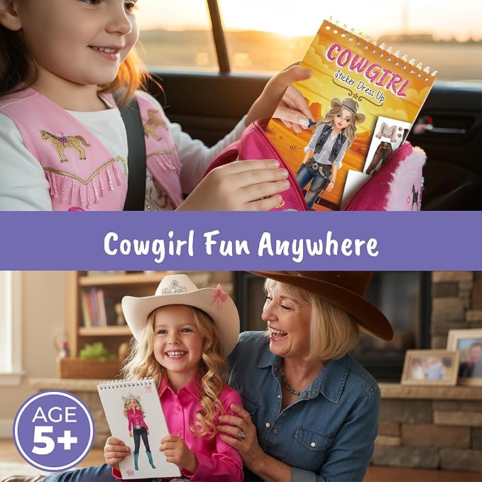 BSCOOL Sticker Dress up Cowgirl - Sticker Activity Book for Kids. Learn Girls Fashion Design with Stickers and Guides for Kids 5 and up. Little Designer Creativity Book