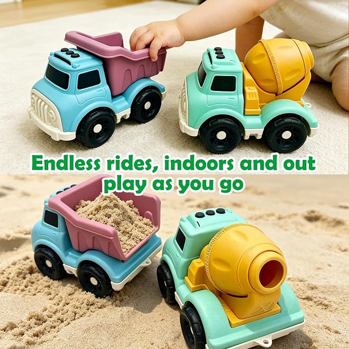 6.7" Push Cars Dump Truck & Cement Mixer Toy Cars for 1-3 Year Old, BPA/Phthalates/PVC Free, Recycled Plastic Dishwasher Safe, Toy Trucks for Toddlers 2-4, Birthday Gift for Boy Girl