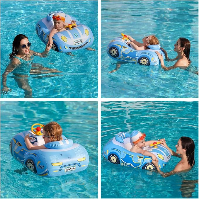 Baby Pool Float Toddler Floaties 3D Car Baby Float for 12-48 Months Inflatable Heavy Duty 0.35mm PVC Seat Boat Pool Toys Float No Flip Swimming Floaties for Boys&Girls1-5 Years