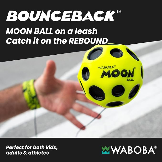 Waboba Bounceback Returning Yellow Moon Ball Hyper Bouncy Balls, Extreme Bounce and Fun, Super High Bouncing Ball for Active Play and Outdoor Games