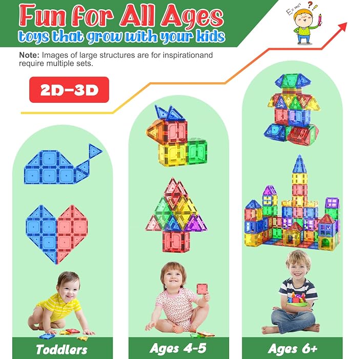 Coodoo Kids Toys Magnetic Tiles Starter Set Classroom Must Haves, Magnetic Blocks for Toddlers Magnet Building Toys Preschool Montessori Learning Games for 3+ Year Old Boys & Girls