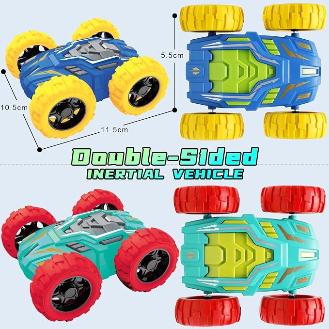 MSHALADE Toys Cars for Ages 2-4, Double-Sided Monster Truck Toys, Stunt Push and Go Friction Cars, 3 Year Old Boy Toys, Toy Cars for 2 3 4 5 6 Year Old Boy Christmas Birthday