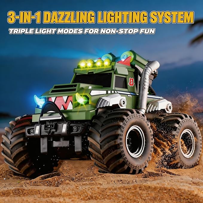 Remote Control Car, Amphibious Monster Trucks for Boys Age 4-7, 1:18 4WD All Terrain Waterproof Monster Truck Toys, 2.4GHz RC Boat W/2 Batteries, Birthday Gift for Kids Ages 6-12 Years Old