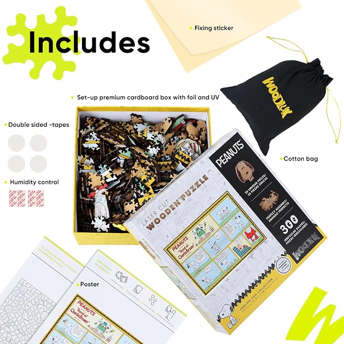 Peanuts Puzzles for Adults – Charlie Brown Wooden Puzzles, 300 Pieces Unique Shaped Jigsaw Puzzles, Snoopy Gifts for Women, 5MM Thick, Officially Licensed Merchandise – Good Ol Comic, 15.1" x 10.6"