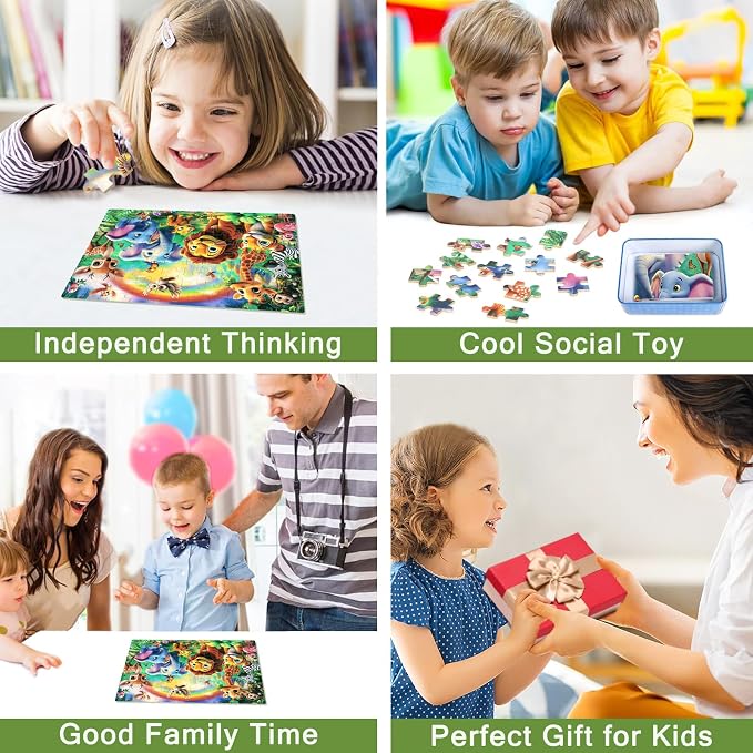 MZZOTOY Jungle Animals Puzzles for Kids Ages 4-8, 100 Pieces Jigsaw Puzzles for Kids Ages 3-5 Puzzle for Girls and Boys Learning Educational Puzzles Toys in a Metal Box ﻿