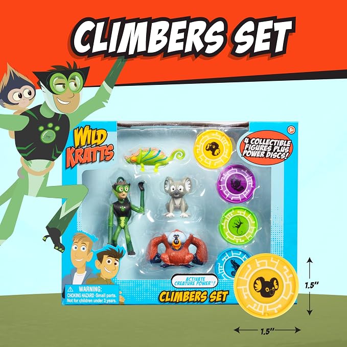 Wild Kratts Climbers Action Figure Collectible Figures & Discs (8pc) Includes 4 Creature Power Discs +4 Animals- Officially Licensed Toys for Children-Gift for Kids Boy Girl