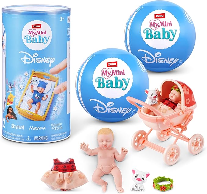 My Mini Baby Disney 2 Pack by ZURU – Collectible Disney Baby Doll Mystery Capsule with Accessories, Realistic Miniature Toy for Girls Ages 3+