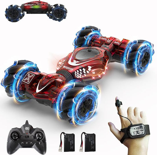 Gesture RC Car,1:24 4WD Transform Off-Road Stunt Car with Gesture & Remote Control, 360° Flips Drift Vehicle with LED Lights Music, All Terrain Toy Cars Gifts for Boys Girls Age 6-12