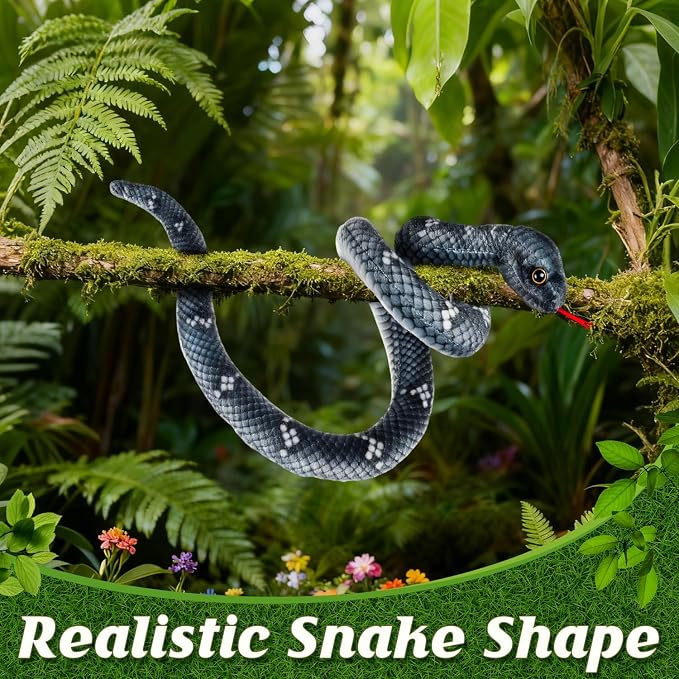 Snake Plush, Stuffed Snake Animal, 27 in Small Toy Snakes for Kids, Giant Stuffed Animals, Lifelike Plush Snake for Birthday Present Party Prank Prop (Black)