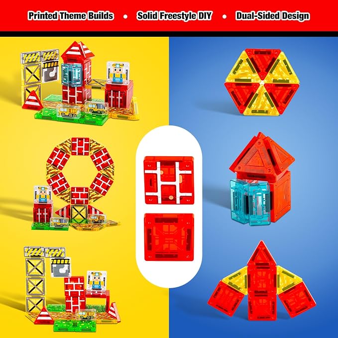 42PCS Mini Construction Magnetic Tiles Travel Set, Portable STEM Blocks with Metal Case, Montessori Educational Sensory Gifts for 3–5 Year-Old Boys