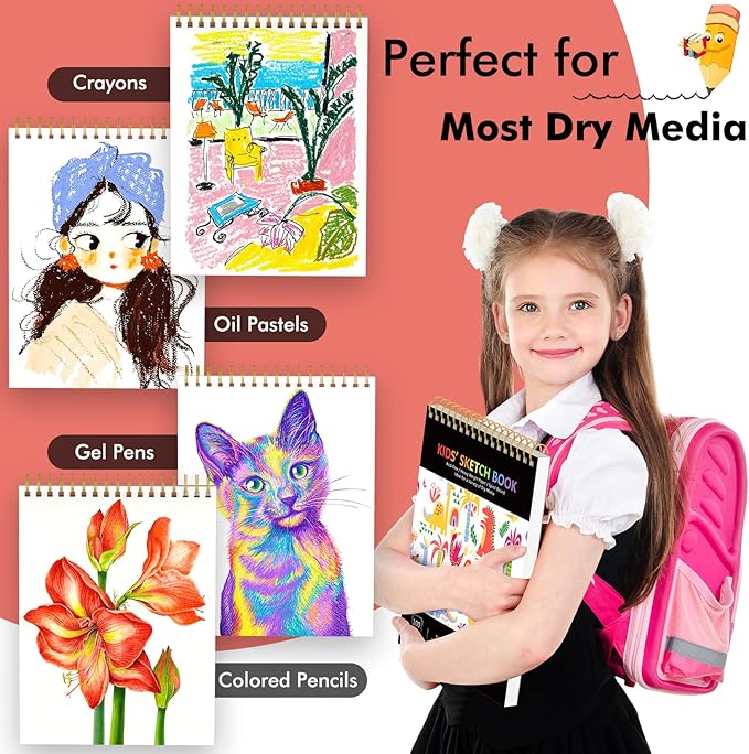 Soucolor Sketch Book for Kids, 9" x 12" Kids Sketchbook | 100 Sheets |Acid-Free Drawing Paper |Spiral bound| Lightweight fine-texture matte