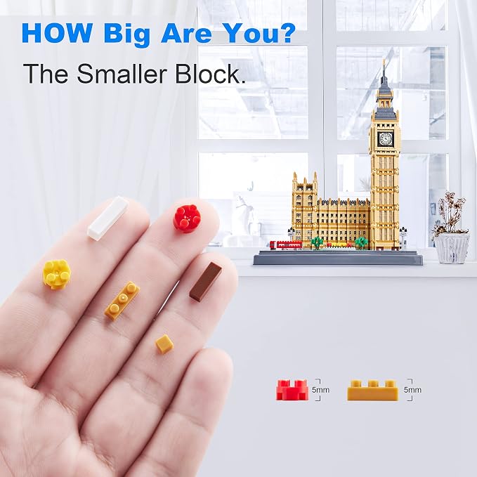 KLMEi Micro Building Blocks Set for Adults, Real Architecture London Elizabeth Tower Big Ben - World Famous Architectural Model Gifts for Teens Ages of 14+(4112 PCS)