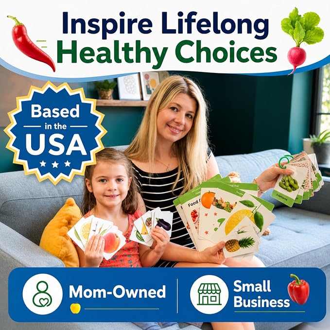TOYVENTIVE Preschool Learning Activities – Montessori Toddler Toys with Educational Flashcards, Matching Games and Food-Themed Activity Cards for Early Skills, Visual Recognition – Ages 1 & 2