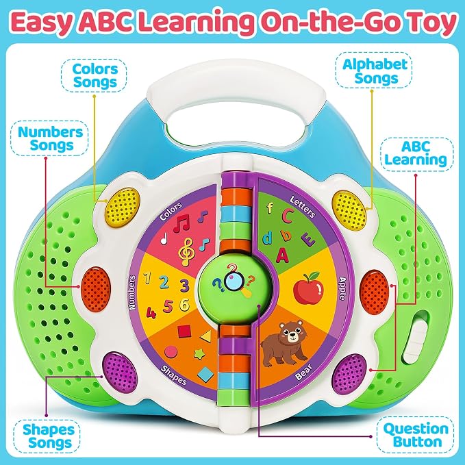 Musical Toddler Learning Toy, Alphabet Flip Book with Lights & Sounds, Car Seat Travel Toy for 1 2 3 Year Old Boys Girls, Interactive ABC Educational Toy for Daycare Classroom, Christmas Birthday Gift
