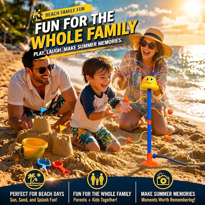 Water Sprinkler for Kids Ages 3-8, Smile Face Rainbow Outdoor Water Toy with 8 Wiggle Tubes and 4 Side Nozzles, Dancing Backyard Lawn Splash Game, Summer Yard Gift for Boys Girls