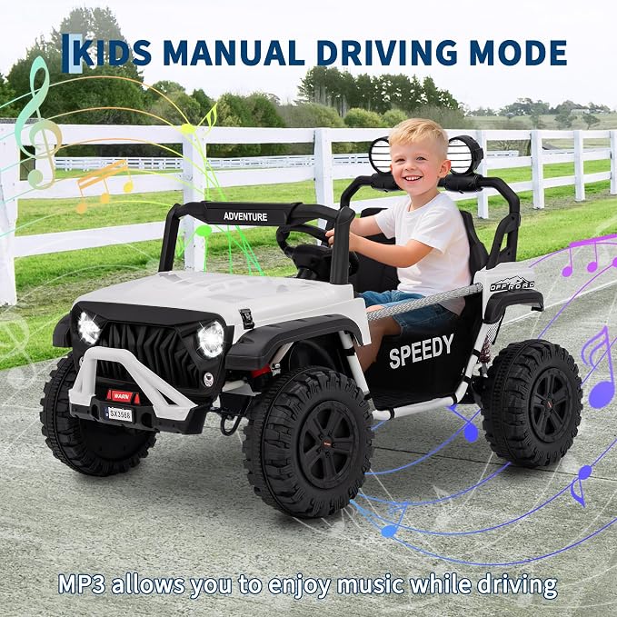Garvee 24V Kids Electric Ride On Car with 4 x 45W Powerful Motors, Parent Remote Control & Manual Driving, Safety Speed 3-5 MPH, MP3 Player, Smooth Start, for Ages 3-8, White