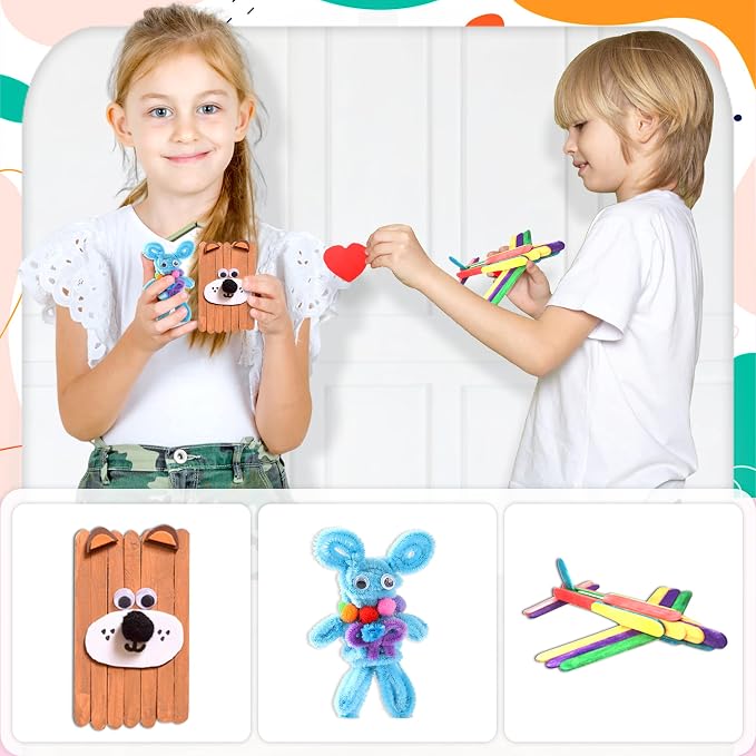 LINAYE 3000PCS Arts and Crafts Supplies for Kids, DIY Craft Box Kits, Craft Supplies Set Include Pompoms, Pipe Cleaners for Kids Ages 4-6 6-8 Birthday for Boys Girls Blue