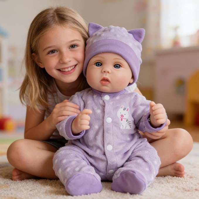 Milidool Lifelike Reborn Baby Dolls Girl-18 inch Realistic Newborn Baby Dolls for Kids Age 3 +,Purple Clothes