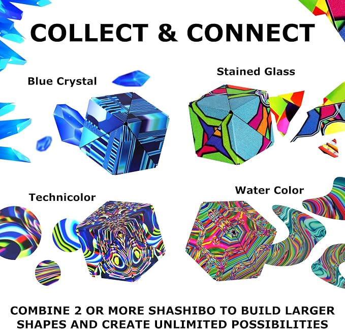Shashibo Sensory Fidget Toy for Adults & Kids, Stress Relief Fidget Toy for Adults, Teens & Kids, Cool Fidget Toys for Desk, Classroom Must Have, Sensory Shape Shifting Cube, 100+ Possible Shapes