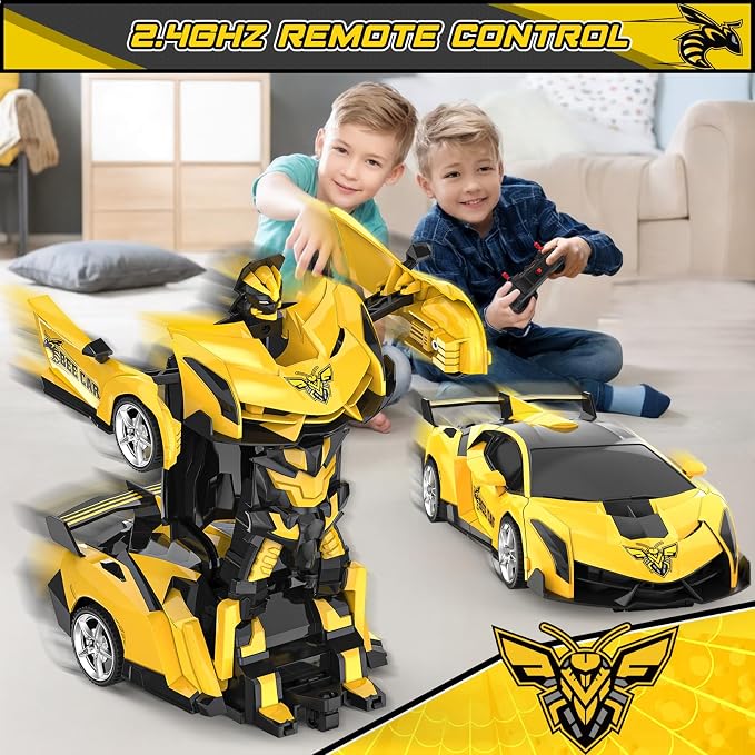 BLUEJAY Transform Rc Cars for Boys 4-7 8-12, 2.4Ghz Remote Control Car 1:18 Scale Transforming Robot, One-Button Deformation 360° Rotation Car Toy Gifts for Boys 3-5