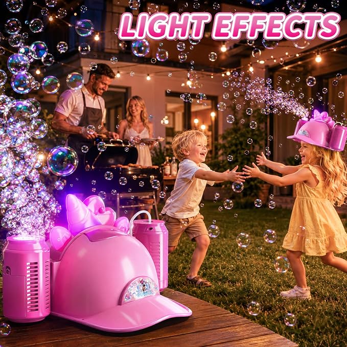 Bubble Machine for Toddlers 3-5, Bubble Blower Maker Lights Music, Hat Bubble Machine Summer Kids Toys for Weddings Birthdays Party Indoor Outdoor Backyard Camping