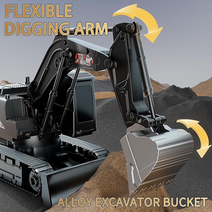 Remote Control Excavator for Boys 4-7, RC Excavator for Kids, 27 MHz Construction Trucks Vehicles Toys for Toddlers 1-3 3-5 4-7 with Metal Shovel and Light Birthday Boys Gifts