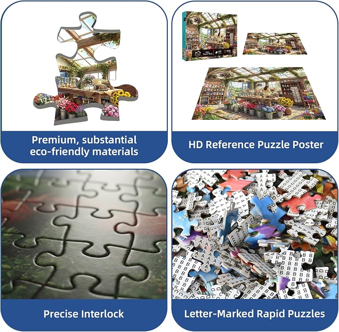 Cozy Flower Shop Puzzles for Adults 1000 Pieces,Challenging Jigsaw Puzzles for Adults,Difficult Impossible Puzzle for Family Game Night,Puzzle with Letters on Back,Recycled Paper Jigsaw Puzzle