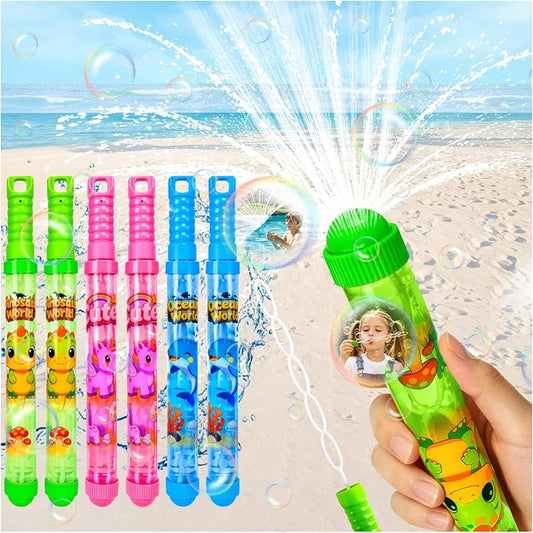 6Pack Fireworks Water Gun for Kids: 2-in-1 Water Blaster Bubble Wand Combination Toys for Kids| Water Shooters for Pool Toy Swimming Beach Outdoor Party Favors| Bubble Blower Bulk with Bubble Solution
