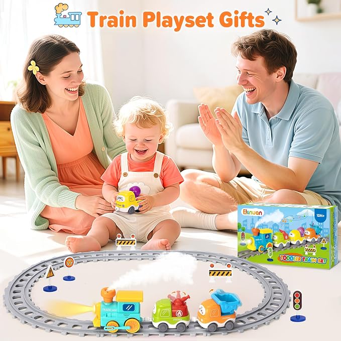 Electric Train Set for Toddlers, Realistic Steam Train Toys with Lights & Music for Kids, Magnetic Truck Toys for Toddler 1-3-5, Christmas Birthday Gifts for 1 2 3 4 5 Year Old Boys Girls