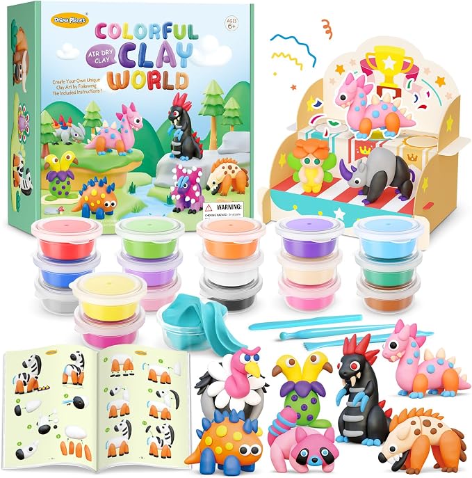 Drama Planet Air Dry Clay Kit for Kids, 26 Character Tutorials | 18 Cans of Modeling Clay, 46-Page Guidebook, 26 Character Tutorials, Great Gift for Boys & Girls