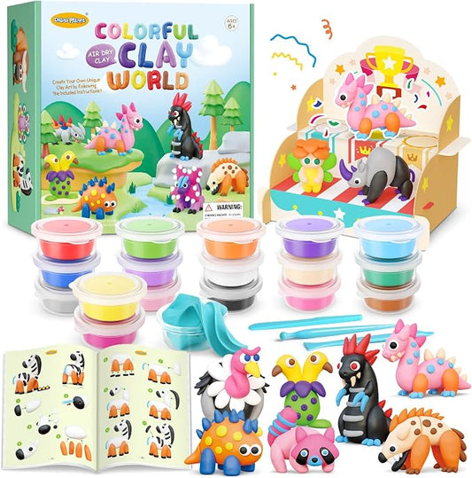Drama Planet Air Dry Clay Kit for Kids, 26 Character Tutorials | 18 Cans of Modeling Clay, 46-Page Guidebook, 26 Character Tutorials, Great Gift for Boys & Girls